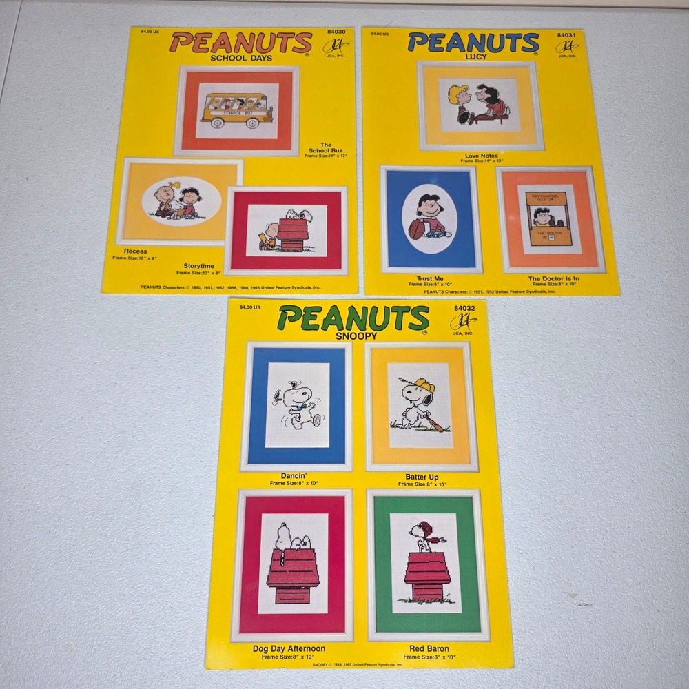 Vintage JCA Peanuts‎ Cross Stitch Patterns Snoopy Lucy School Days Out Of Print
